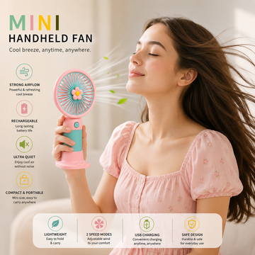 Mini Handheld Portable USB Rechargeable Fan with Desk Stand | 2 Speed Cooling Fan