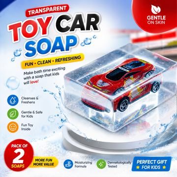 Transparent Toy Surprise Soap (Pack of 2) | Toy Car & Doll Inside Kids Soap